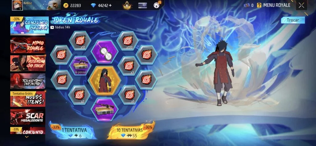 Free Fire corta 30% do preço na roleta e facilita a conquista da skin Madara Uchiha - Imagem do artigo