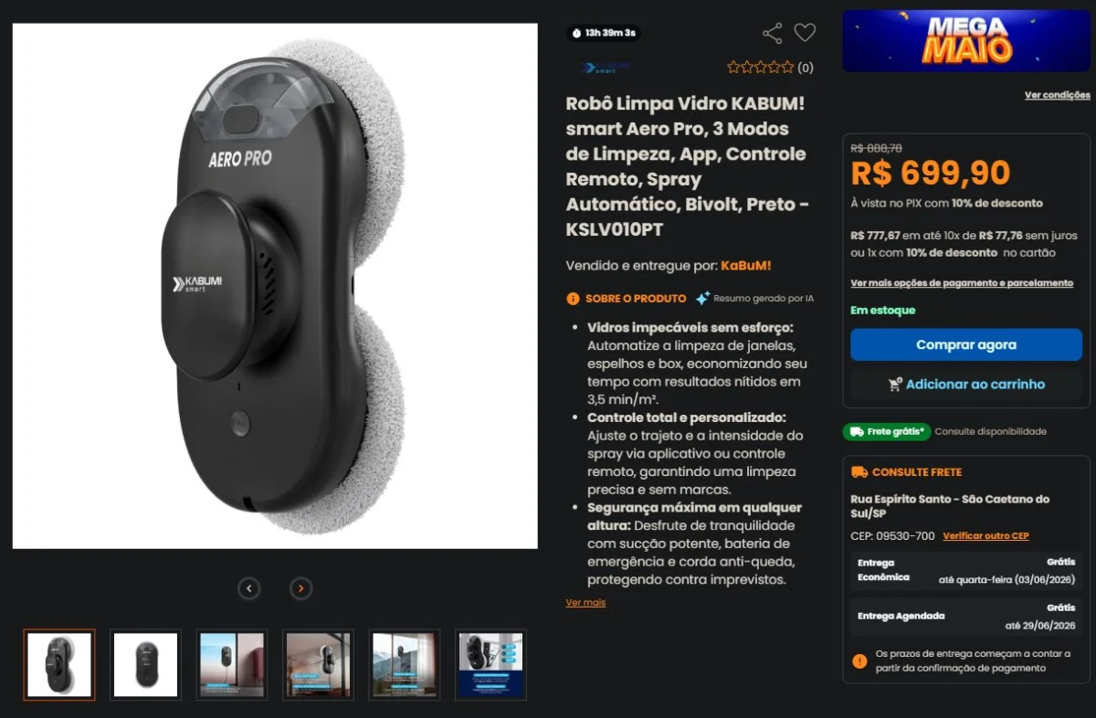 Smart Aero Pro: robô limpa vidro do KaBuM! revoluciona manutenção doméstica por R$ 699 - Imagem do artigo original