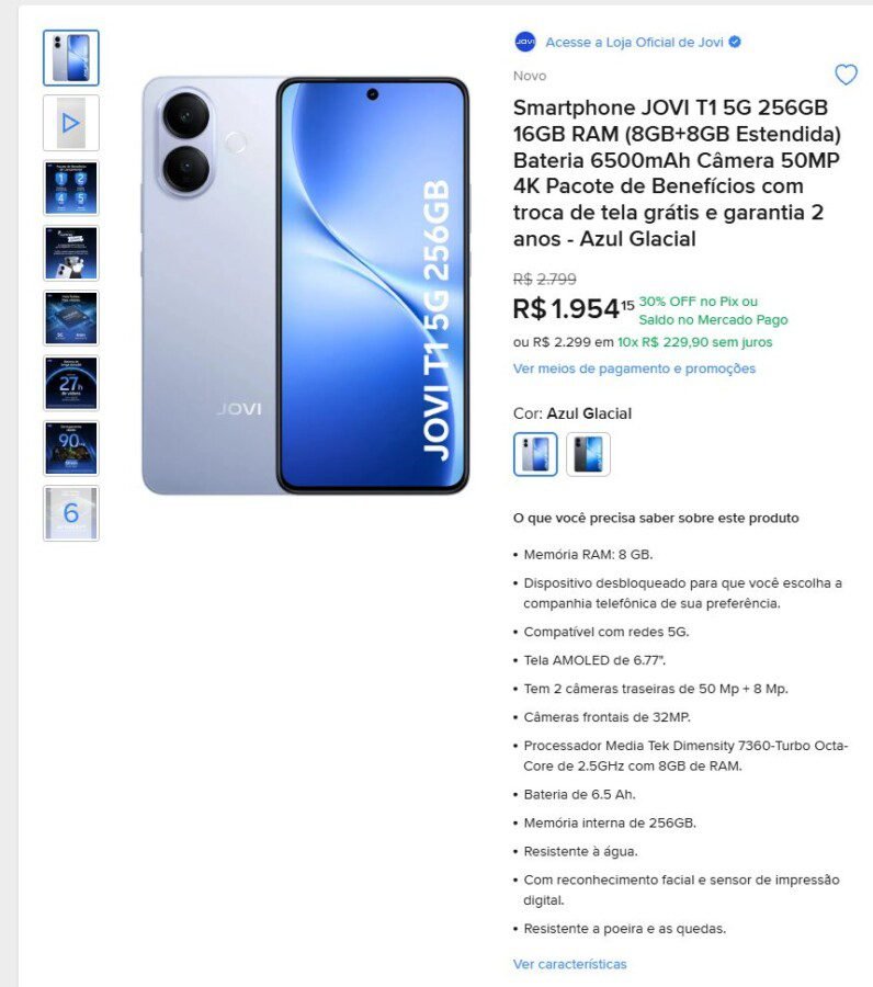 JOVI T1 5G chega ao Brasil com bateria de 6.500 mAh e carga de 90 W: vale o investimento? - Imagem do artigo original
