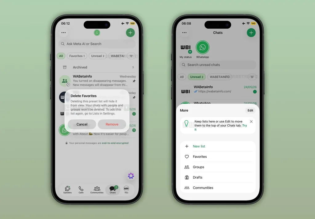 Nova interface de listas do WhatsApp no iPhone reorganiza seus chats em segundos - Imagem do artigo original