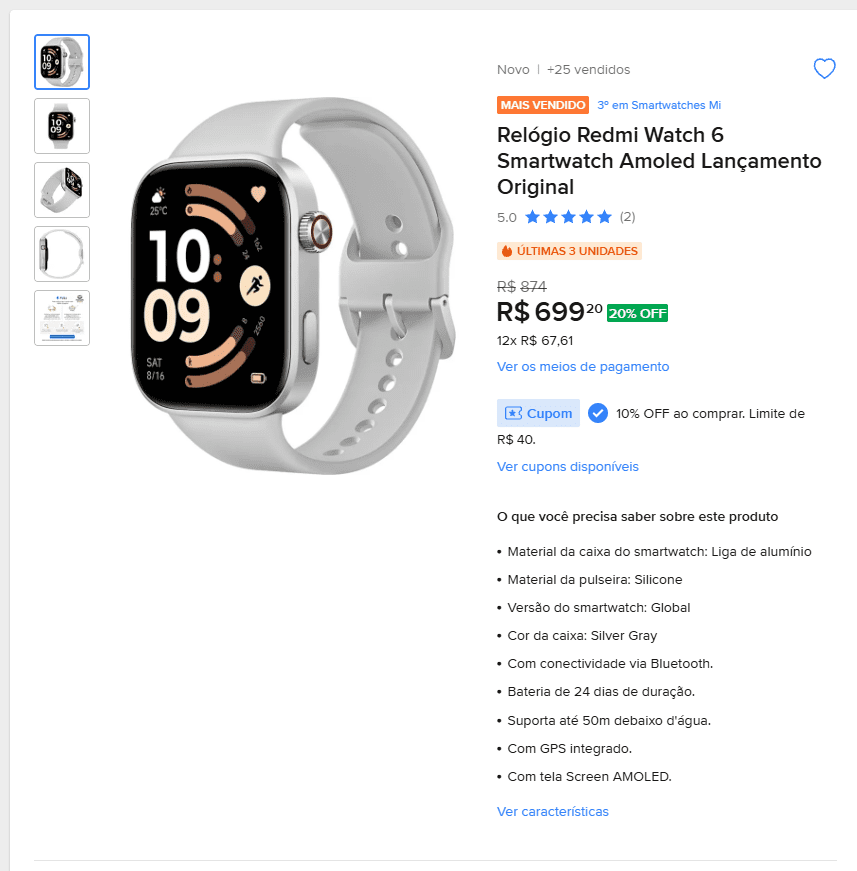 Redmi Watch 6 estreia no Brasil com tela de 2.000 nits e até 24 dias de bateria - Imagem do artigo original