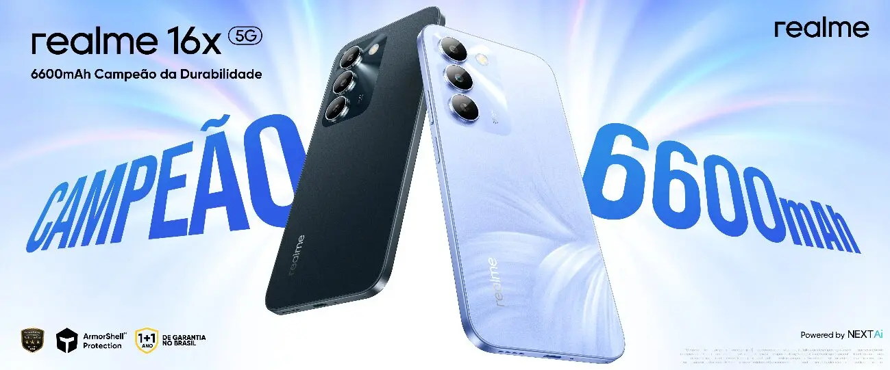 Realme 16x 5G chega ao Brasil com bateria de 6.600 mAh e tela de 144 Hz - Imagem do artigo original
