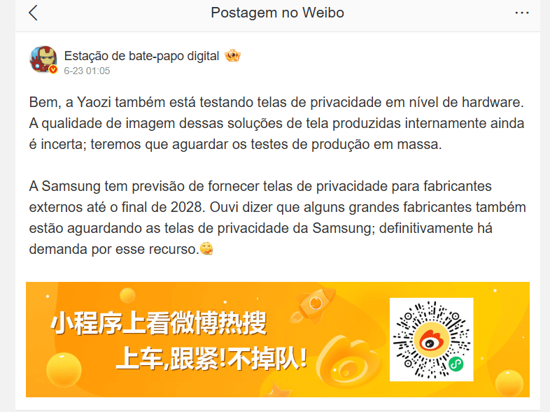 Honor testa tela de privacidade própria e acirra disputa com a Samsung - Imagem do artigo original