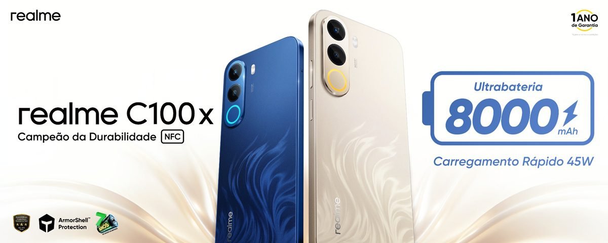 Realme C100x estreia no Brasil com bateria de 8 000 mAh e promessa de durabilidade extrema - Imagem do artigo original