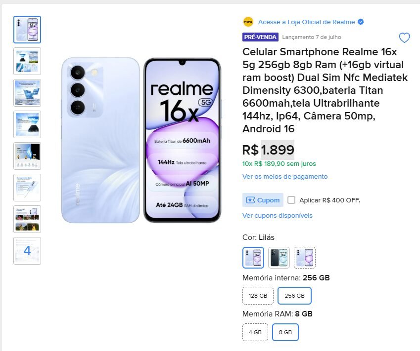 realme 16x 5G estreia no Brasil com bateria Titan, preço agressivo e foco em durabilidade - Imagem do artigo original